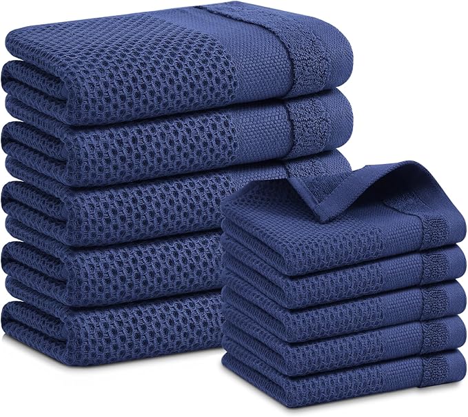 Homaxy Kitchen Towels and Dishcloths Set, 12 x 12 and 13 x 28 Inches, Super