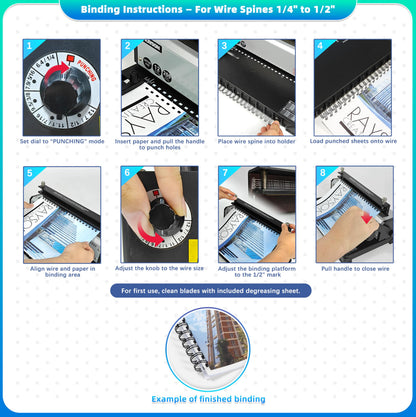 Rayson TD1222 Wire Binding Machine - 2:1 Pitch, Rectangular Holes, 220 Sheet Binding / 12 Sheet Punching Capacity