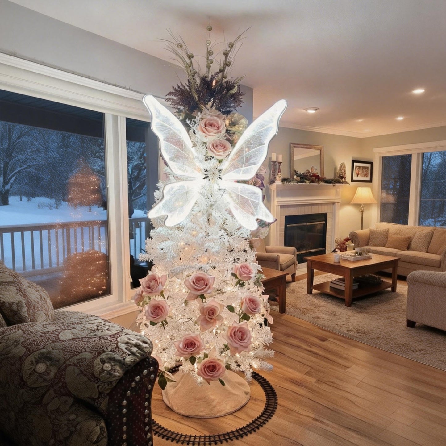 Lakexus 51 INCH Creative Butterfly Floor Lamp - 1pcs Wedding Romantic Hanging Decoration Lights Fixture, Butterfly Ceiling Light for Wedding, Party, Christmas, Adjustable Height Creative Props, White
