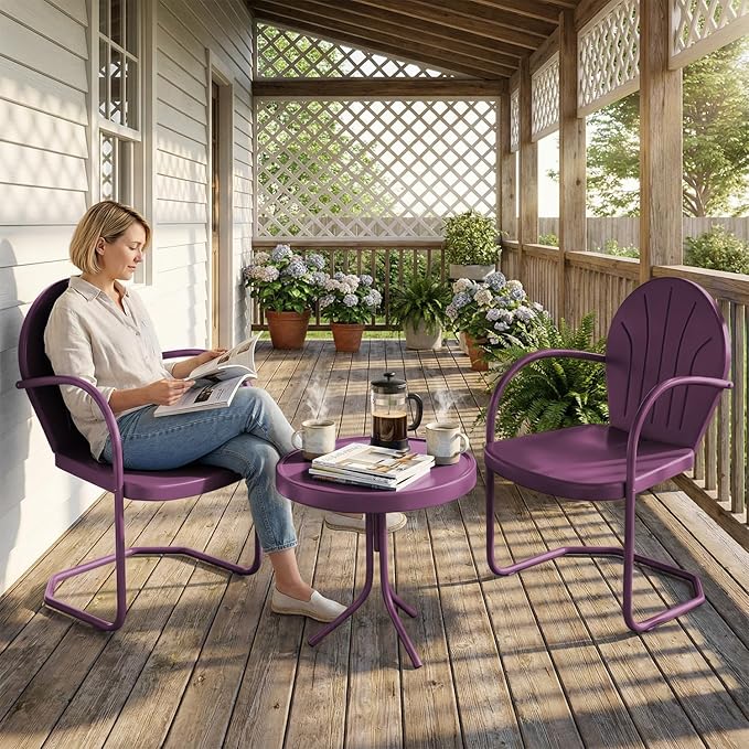 Patio Bistro Set Retro Metal Outdoor Seating Conversation 3 Pieces, 2 C-Spring