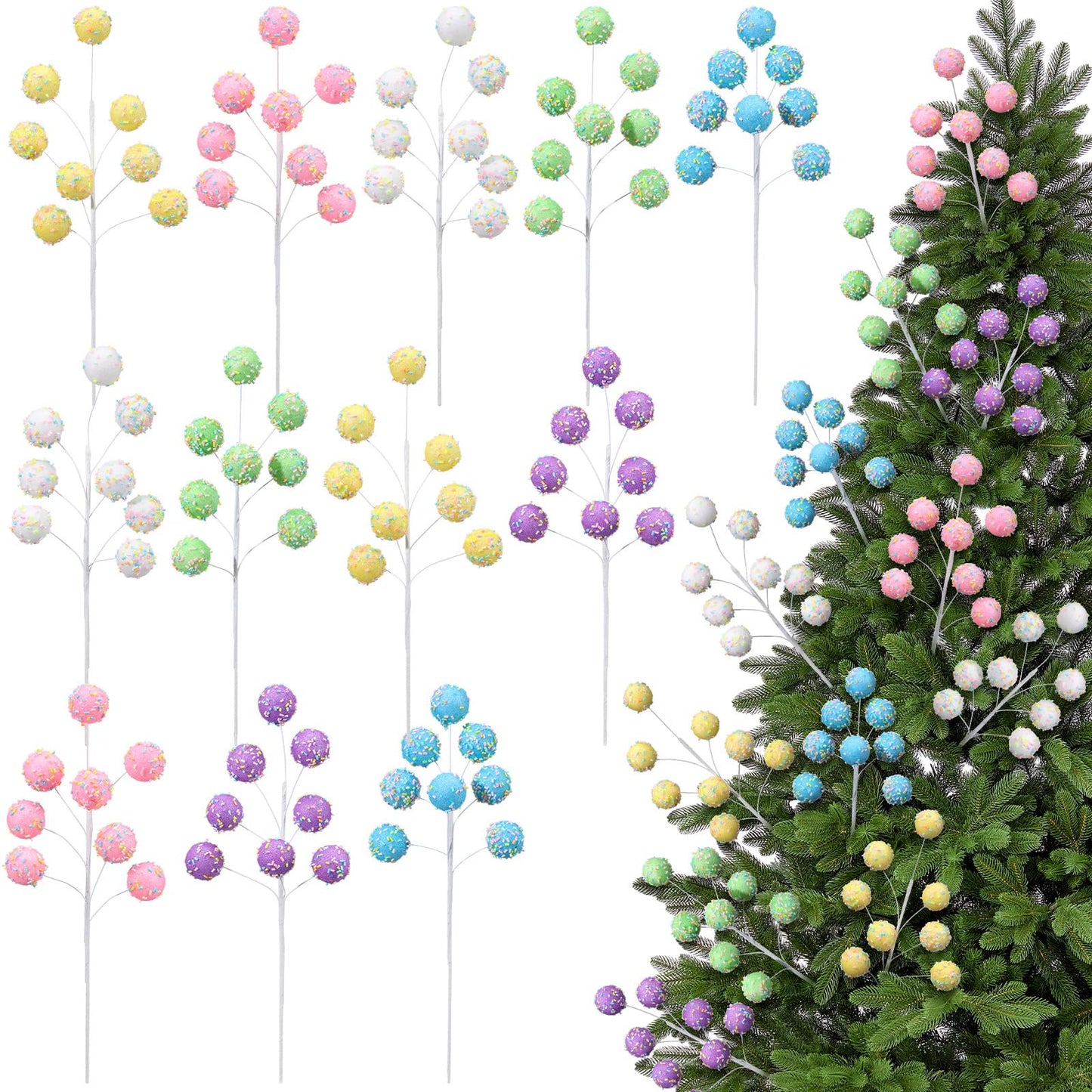Daifunli 12 Pcs Pastel Christmas Decorations 12 Inch Candy Cane Christmas Tree Picks Macaron Lollipop Picks Candy Ornaments for Xmas Tree Topper Vase Filler Wreath DIY Crafts Home Decor Gifts