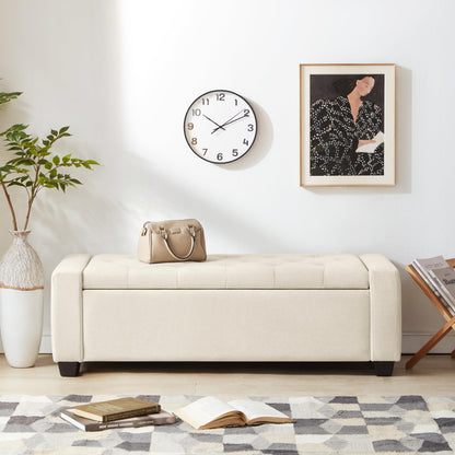 Huatean Home 48" Ottoman with Storage, Storage Ottoman Bench with Safety Hinge, Upholstered Entryway Bench with Seating for Bedroom, Living Room, Holds up to 330 lb, Beige