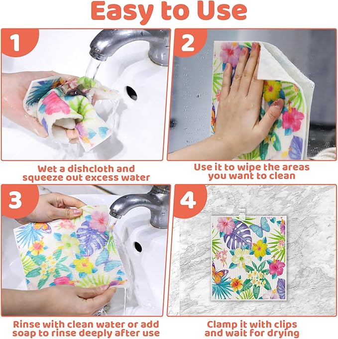 6 Pack Swedish Dishcloths for Kitchen, Swedish Rag Absorbent Spring Floral Dish