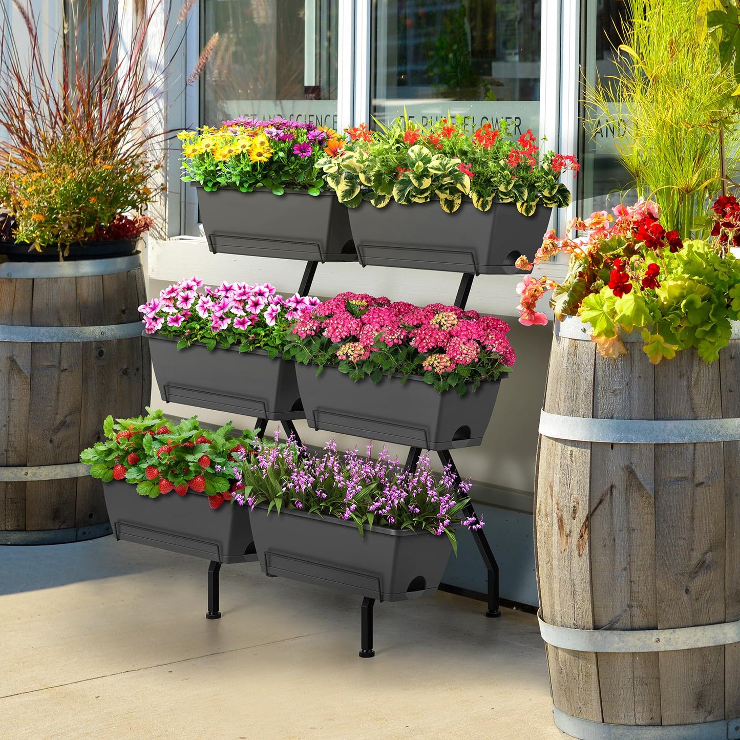 Raised Garden Beds with 6 Garden Planter Boxes Indoor Outdoor Vertical Raised Bed for Gardening Standing Planter Box with Legs, 3 Tier Elevated Herbs Flowers Garden Planter for Patio, Balcony, Gray