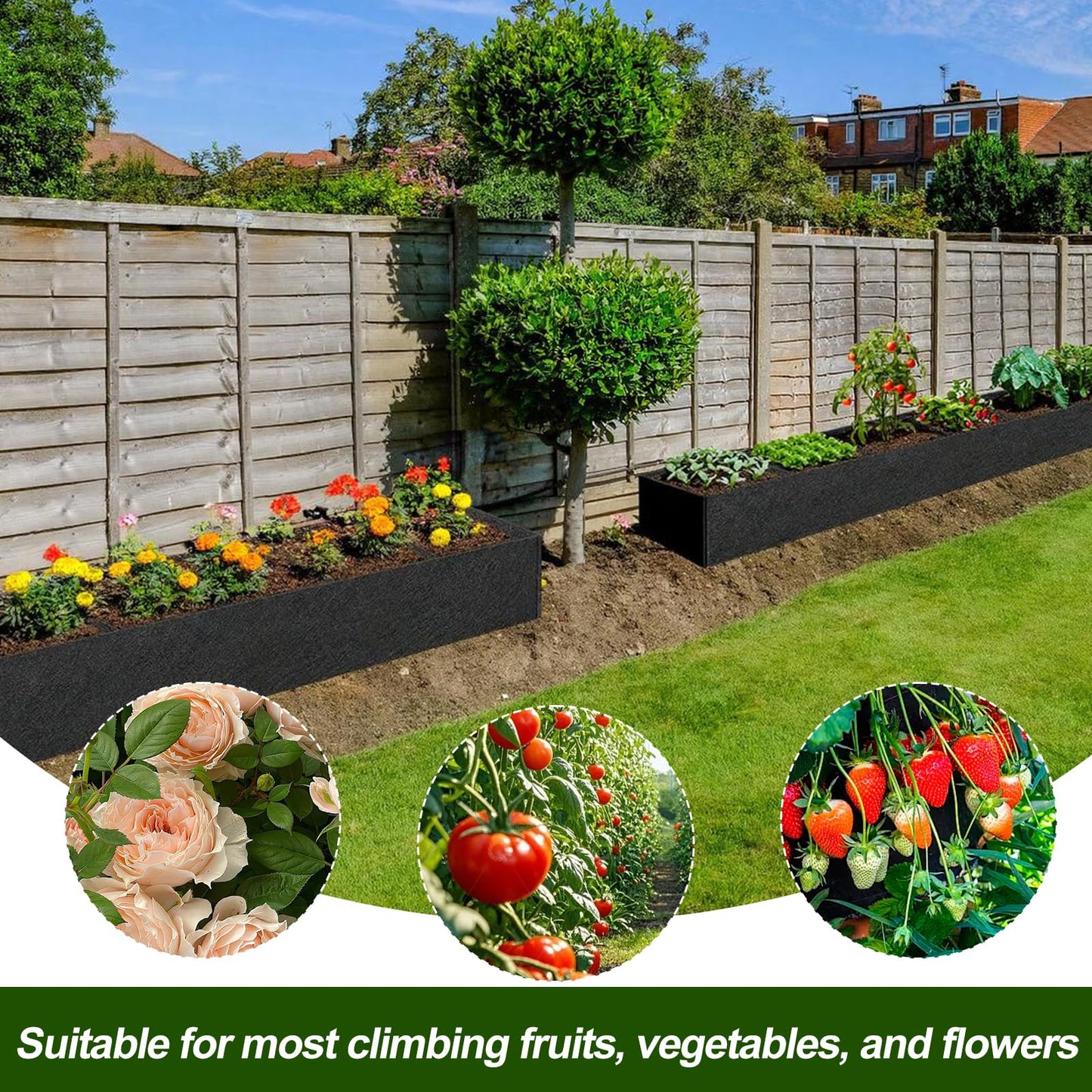 2PCS 12x2x1ft Fabric Raised Garden Bed Outdoor Patio 6 Grids Raised Planter Box Fabric Planters Grow Bags Rectangle Cloth Pots Potato Tomato Strawberry Garden Bed for Growing Vegetables Flower Herb