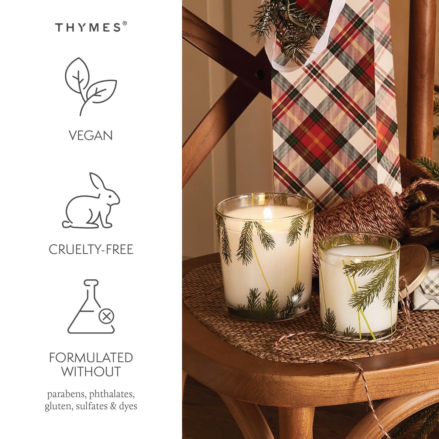 Thymes Frasier Fir Pine Needle Candle – Holiday Candles for Home Scented with Notes of Crisp Siberian Fir, Cedarwood & Sandalwood – Christmas Decor (2 oz)