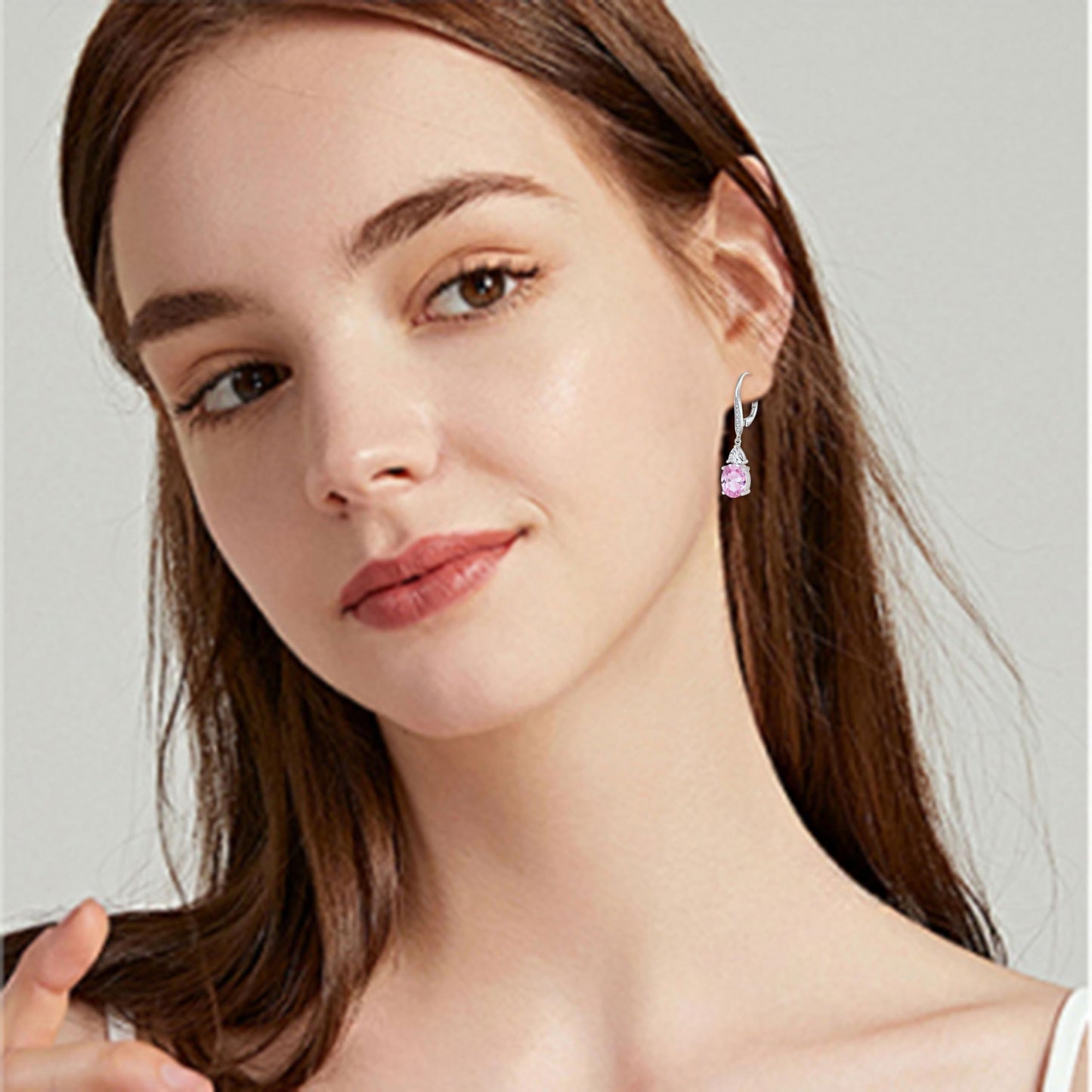 Rocayi Oval Pink Tourmaline Earrings for Women 925 Sterling Silver Dangle Drop Leverback Earrings October Birthstone Jewelry for Her