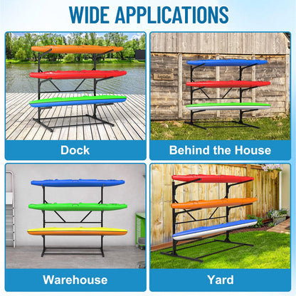 LXVOOEE Kayak Storage Rack, Heavy Duty Freestanding Kayak Rack for Garage and Outdoor Storage, Kayak Stand Adjustable for Kayak, Canoe, Surfboard and Paddle Board
