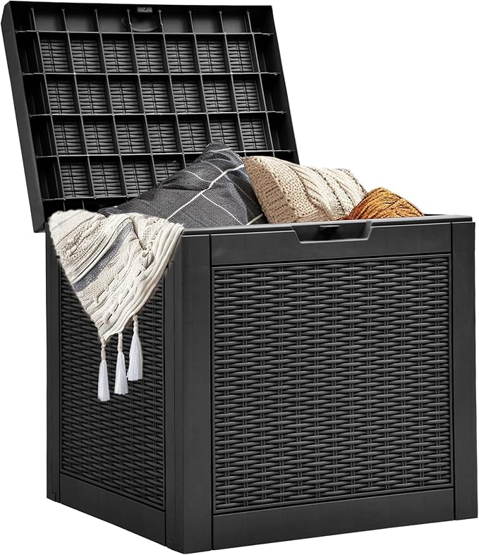 YITAHOME 32 Gallon Deck Box, Resin Storage with Lockable Lid & Side Handles, Indoor Outdoor Small Container for Patio Cushion, Garden Pool Accessories, Backyard Furniture, Water Resistant