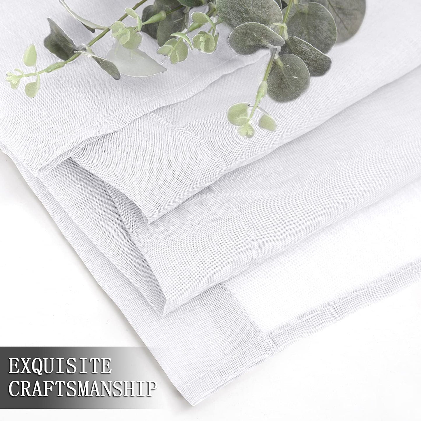 Tollpiz Short Sheer Curtains Linen Textured Bedroom Curtain Sheers Light Filtering Rod Pocket Voile Curtains for Living Room, 54 x 45 inches Long, White, Set of 2 Panels