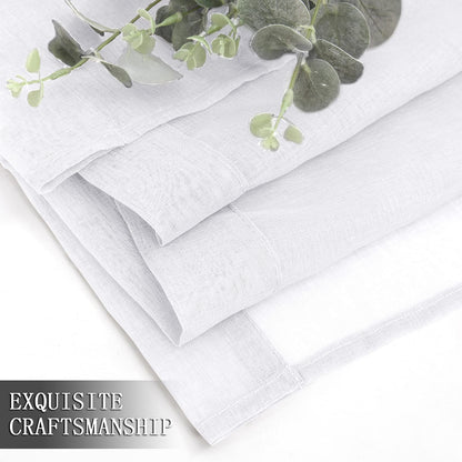 Tollpiz Short Sheer Curtains Linen Textured Bedroom Curtain Sheers Light Filtering Rod Pocket Voile Curtains for Living Room, 54 x 45 inches Long, White, Set of 2 Panels