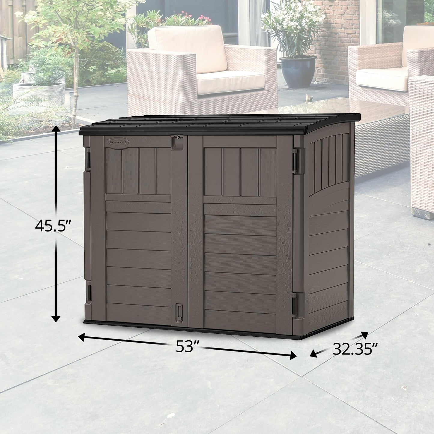 Suncast Outdoor Storage Shed for Backyard and Garden, Horizontal, 4' x 2.5', Stoney Grey - Portable Utility Deck and Cabinet for Tools, Equipment, and Garbage