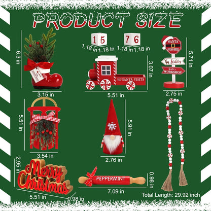 Christmas Decorations 8 PCS Tiered Tray Decor Set, Cute Tabletop Christmas Decor for Home Office Shelf Mantel Coffee Bar Xmas Table Centerpieces Tray Objects Holiday Decoration Set