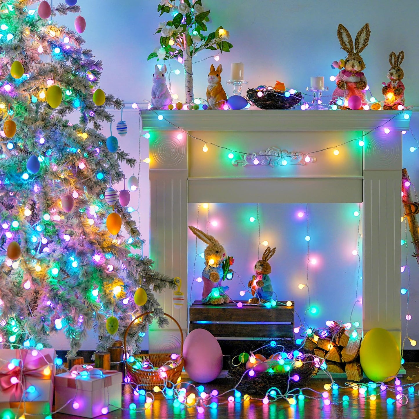 JMEXSUSS 100 LED Connectable Easter Lights String Indoor, 33 ft Globe String Lights Plug in with Remote, 8 Modes Timer Pastel Christmas Light Outdoor for Bedroom Tree Room Party Easter Decoration