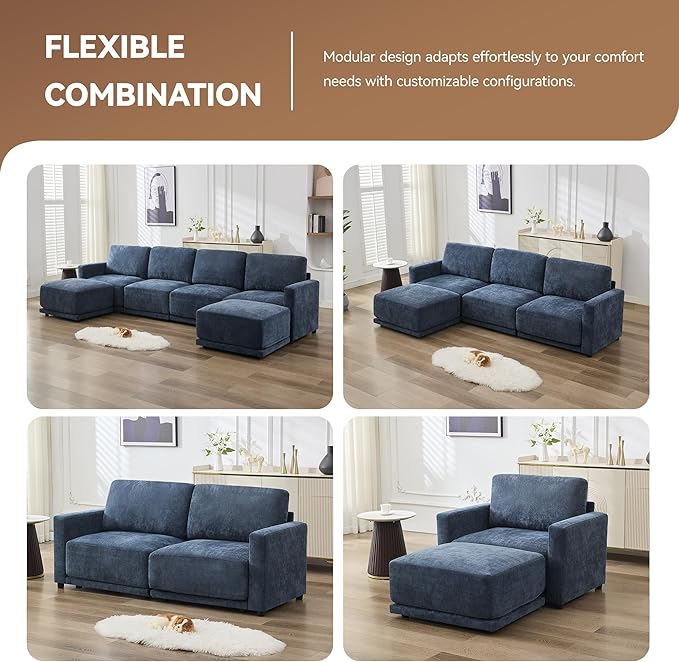 110.6" L Shaped Sectional Sofa, Modular Cloud Deep Seat Couch