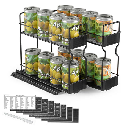 SpaceAid Pull Out Spice Rack Organizer for Cabinet, Heavy Duty Slide Out Seasoning Kitchen Organizer, Cabinet Organizer, with Labels, 5.2" W x10.75 D x10 H, 2 Drawers 2-Tier