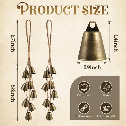 2 Pack Witch Bells for Door Knob Protection Outdoor Bells Small Hanging Bells for Door knob Witches Bells Magic Wind Chimes for Home Protection Witch Bells Kit(Rustic)