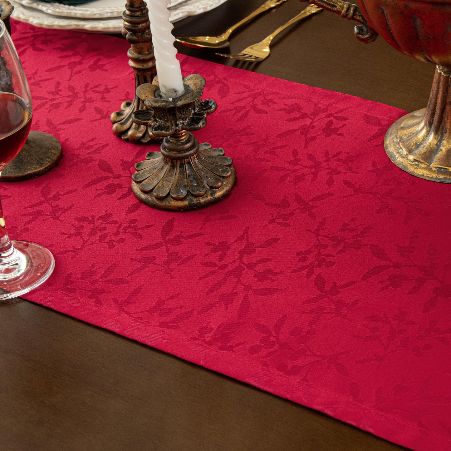Joyfol Day Red Christmas Jacquard Table Runners,Waterproof Table Runner for Xmas Holiday Winter Festival Kitchen Dining Tabletop Decoration(14 x 72 Inch)