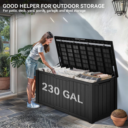 YITAHOME XXL 230 Gallon Large Outdoor Storage Deck Box for Patio Furniture, Outdoor Cushions, Garden Tools and Sports/Pools Equipment, Weather Resistant Resin, Lockable (Black)