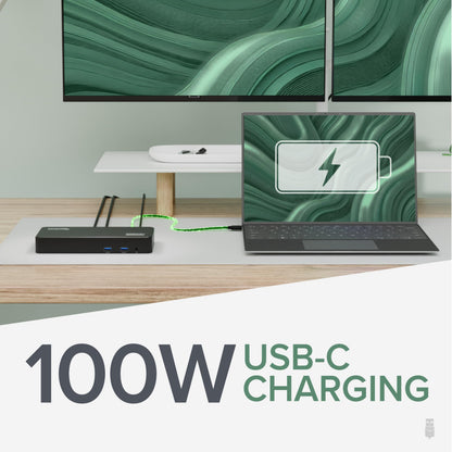 Plugable USB C Triple Display Docking Station | 100W PD, 3x HDMI (1x 4K 30Hz, 2x 1080p 60Hz), 6x USB 5Gbps Ports | Windows, macOS, ChromeOS Compatible - Enhance Productivity with Multi-Monitor Support