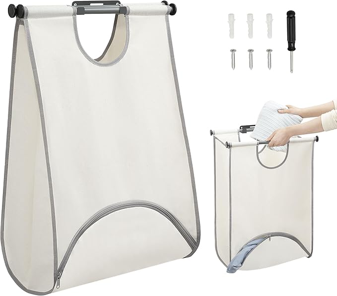 STORAGE MANIAC Wall Mount Laundry Hamper, Hanging Laundry Bag