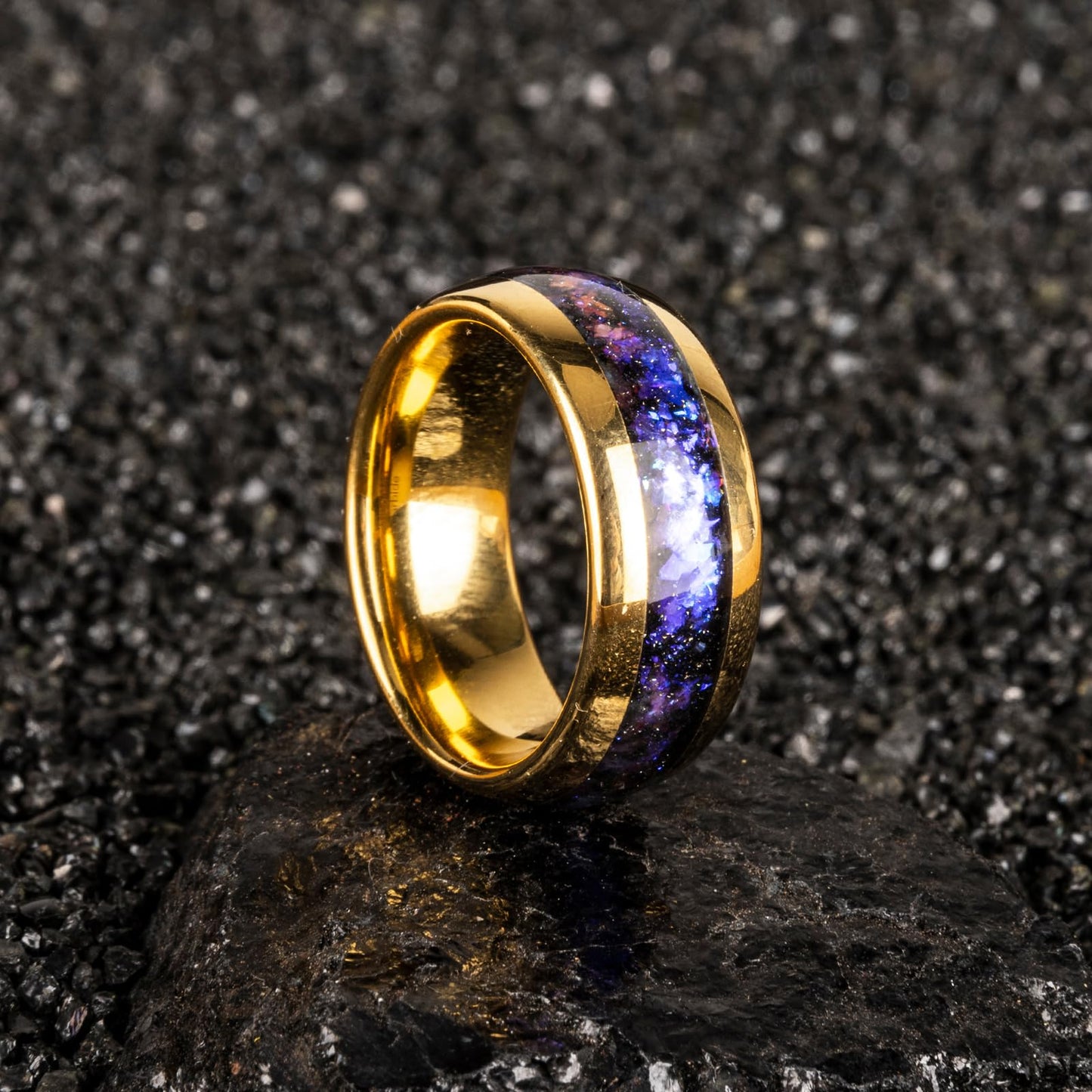 JEWPER 8mm Men Womens Wedding Band Tungsten Rings Gold Fashion Promise Carbide Inlaid Galaxy Sandstone Matte Finish Edge Comfort Fit Size(13)