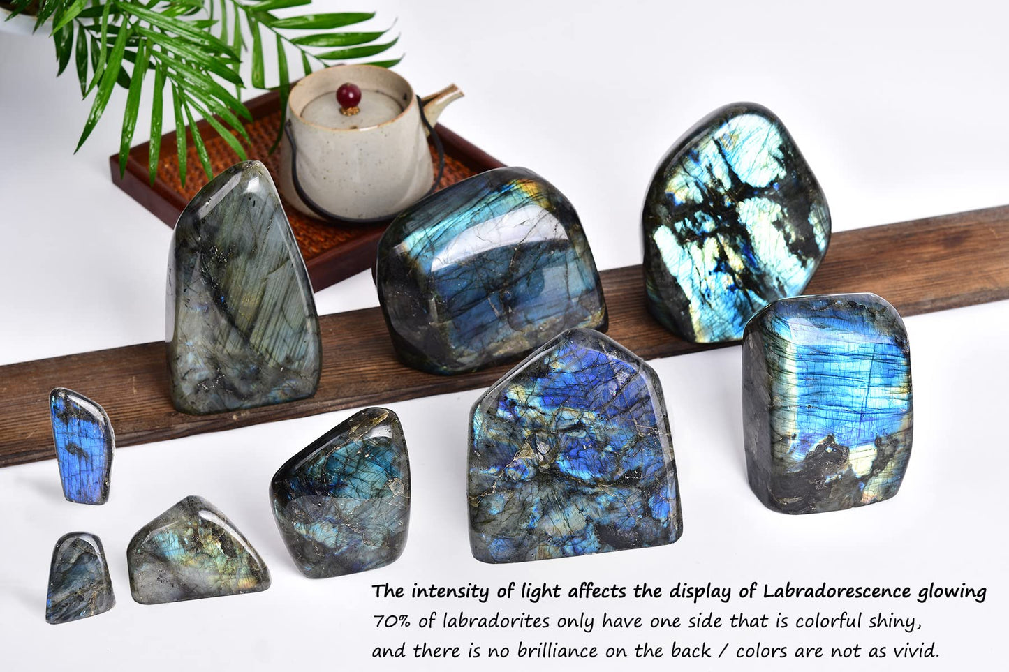 AMOYSTONE Single Decorative Stone Labradorite Polished Stone Slab Crystal Aura Healing Reiki Home Decor Small 0.8-1.3 LBS