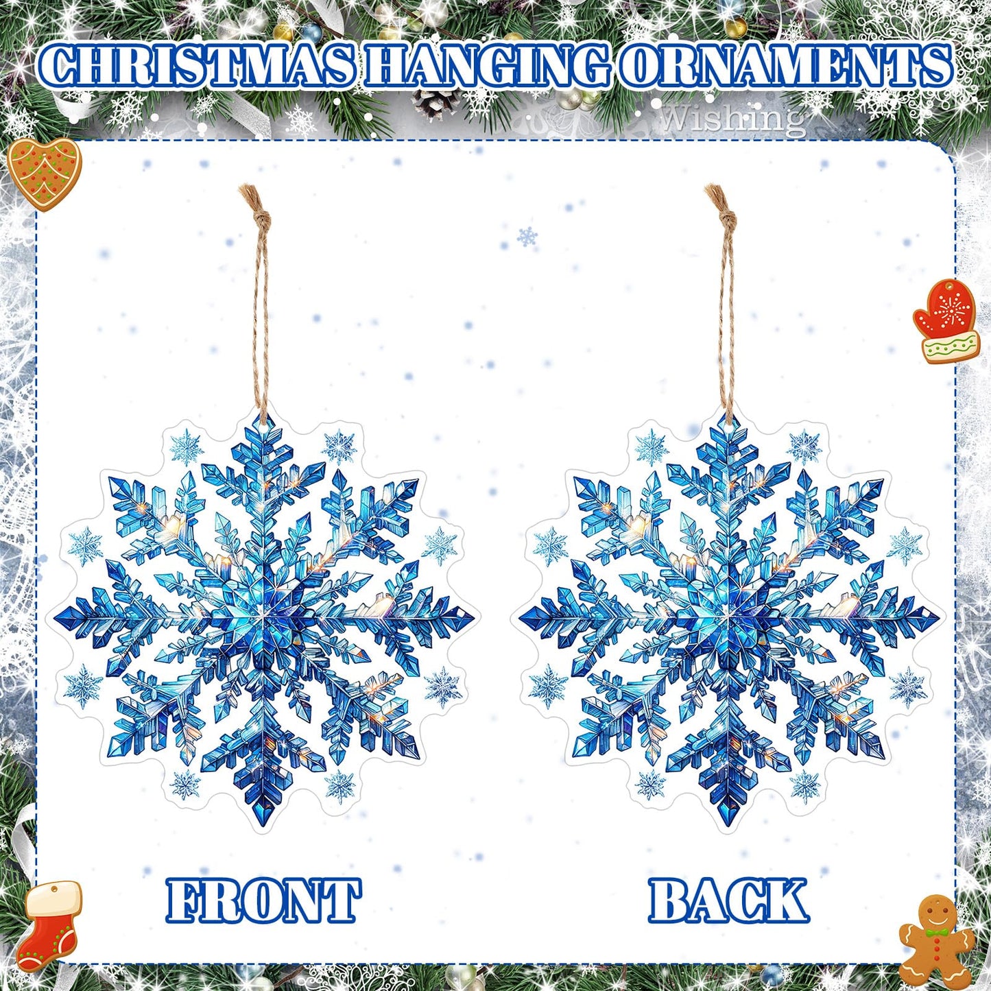 Soaoo 36 Pcs 7.87" Christmas Snowflakes Ornaments Blue Outdoor Double Sided Christmas Hanging Decoration Plastic Crafts Ornaments for Xmas Winter Holiday Office Home Yard Porch