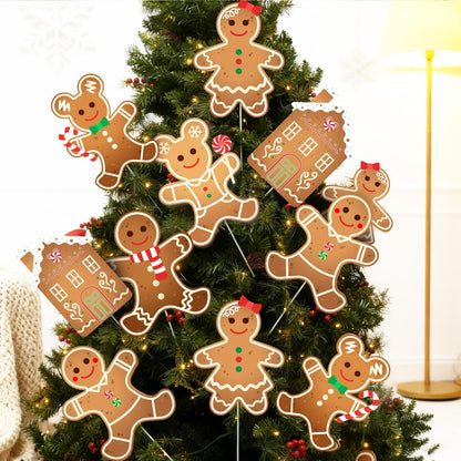 8 Pcs Christmas Tree Decorations Picks, Large Gingerbread Man Christmas Tree Picks, Xmas Gingerbread Man Tree Topper Ornaments for Xmas Trees Winter Holiday Home Party Vase Decor