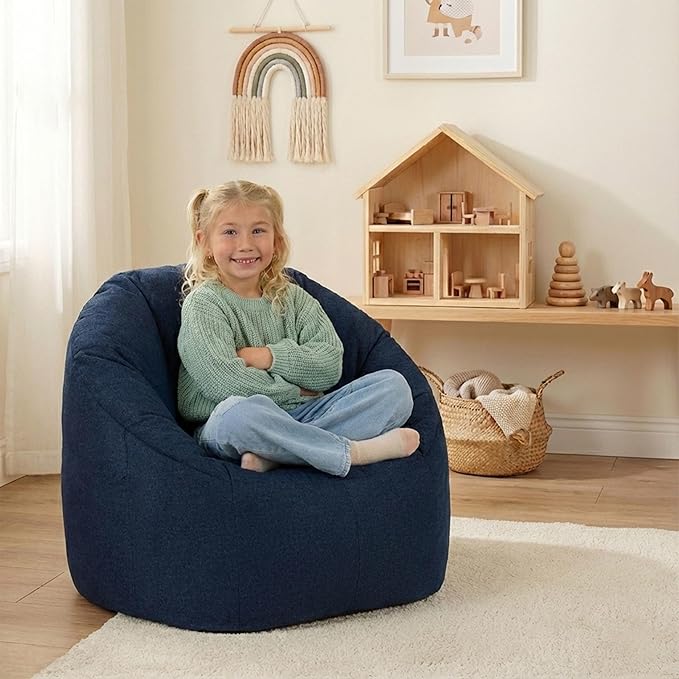 Big Joe Milano Bean Bag Chair for Kids, Denim Cobalt Lenox, Durable Woven