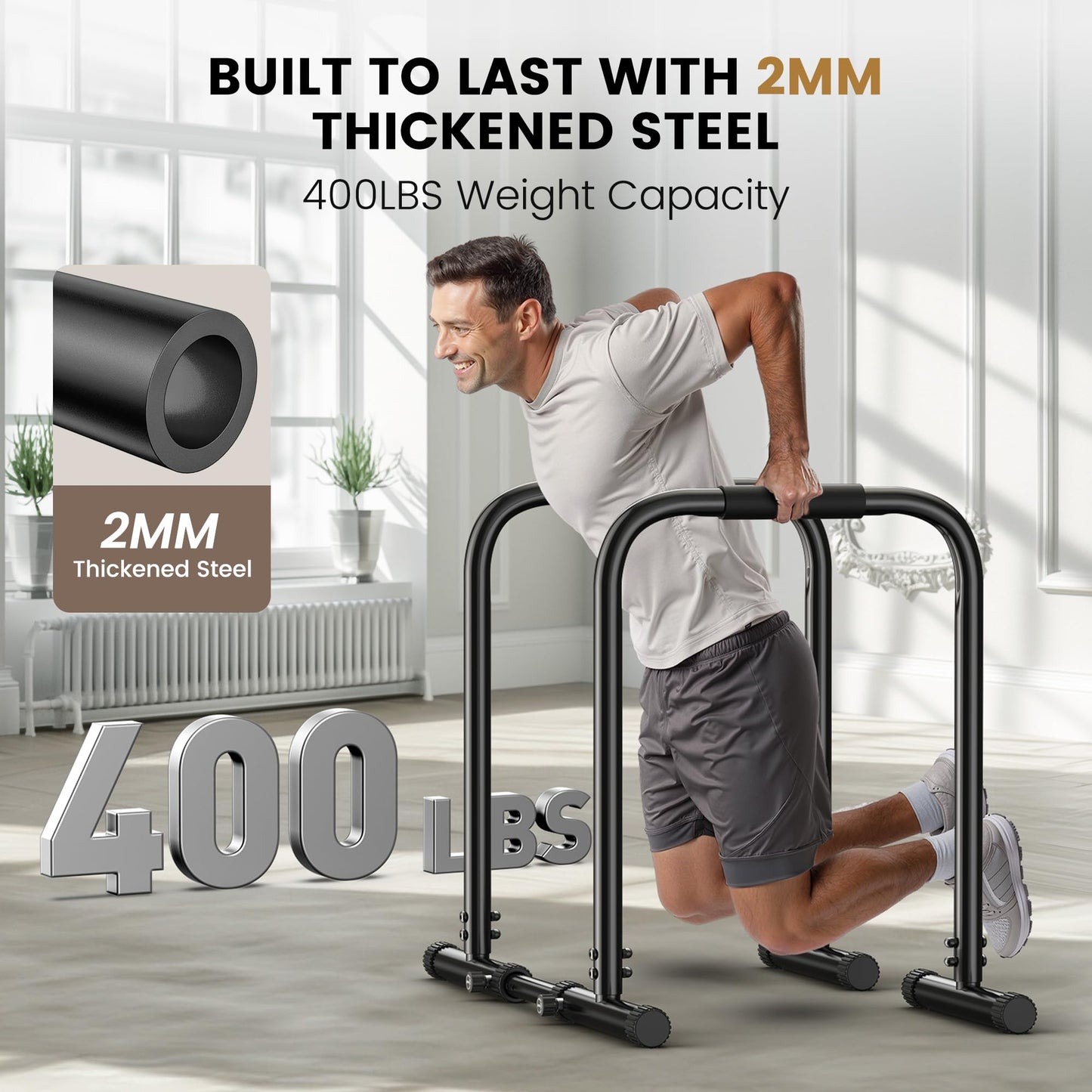 Sportsroyals Dip Bar, Adjustable Dip Stands Station for Home, Functional Heavy Duty Parallette Bars for Upper Body Workout (400/1200LBS Loading Capacity, 2025 New Version)