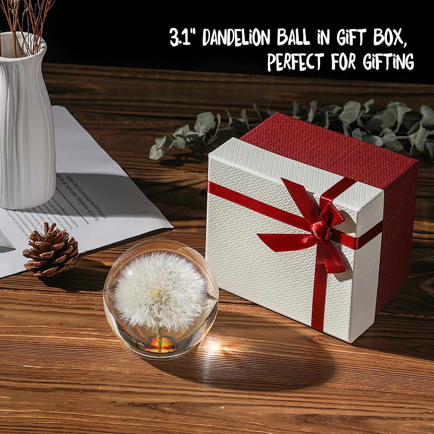 1st Heaven Dandelion Paperweight in Crystal – Real Preserved Dandelion, Symbol of Hope, Luck, or New Beginnings – Elegant Gift with Gift Box & Card (3.1 in)