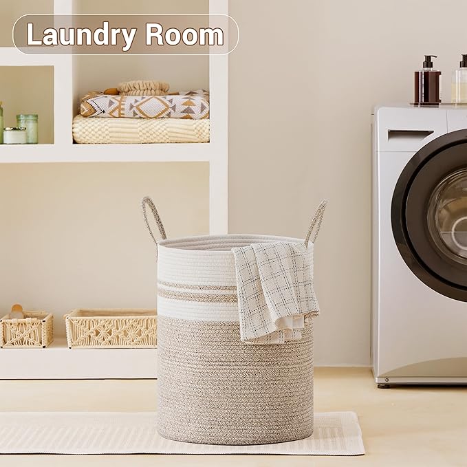 Tall Laundry Basket with Handles, 53L Portable Dirty Clothes Hamper, Boho