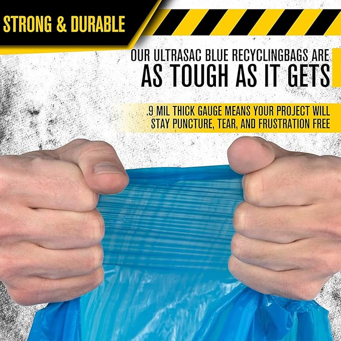 Ultrasac Blue Recycling Bags 33 Gallon 0.9 MIL, 33.5" x 38"