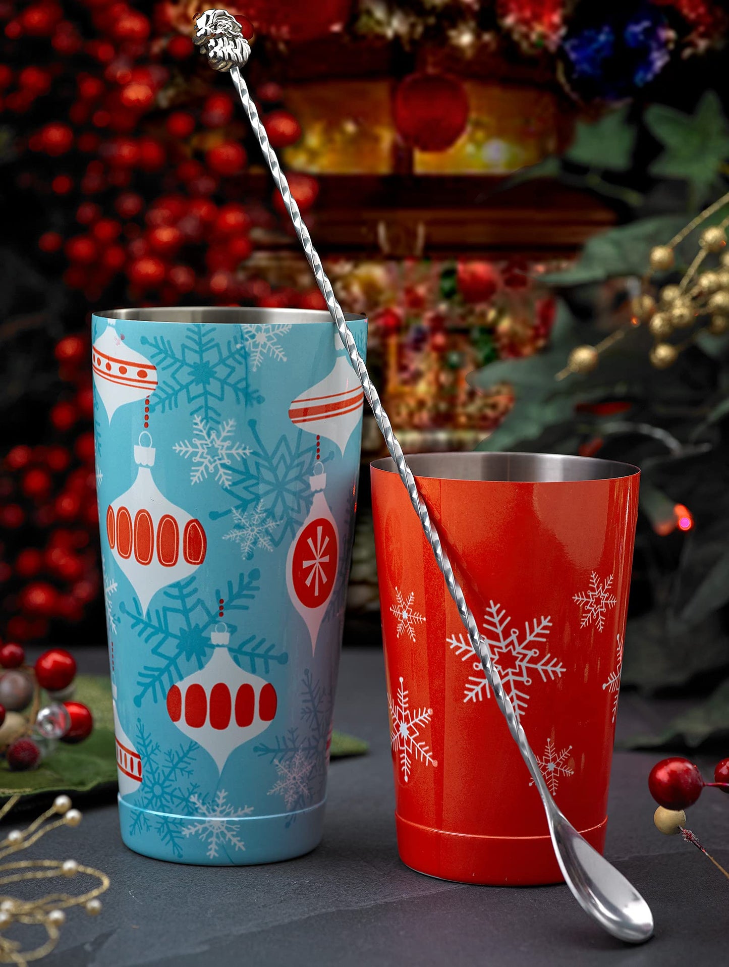 Barfly Holiday Ornaments Cocktail Shaker Tin Set