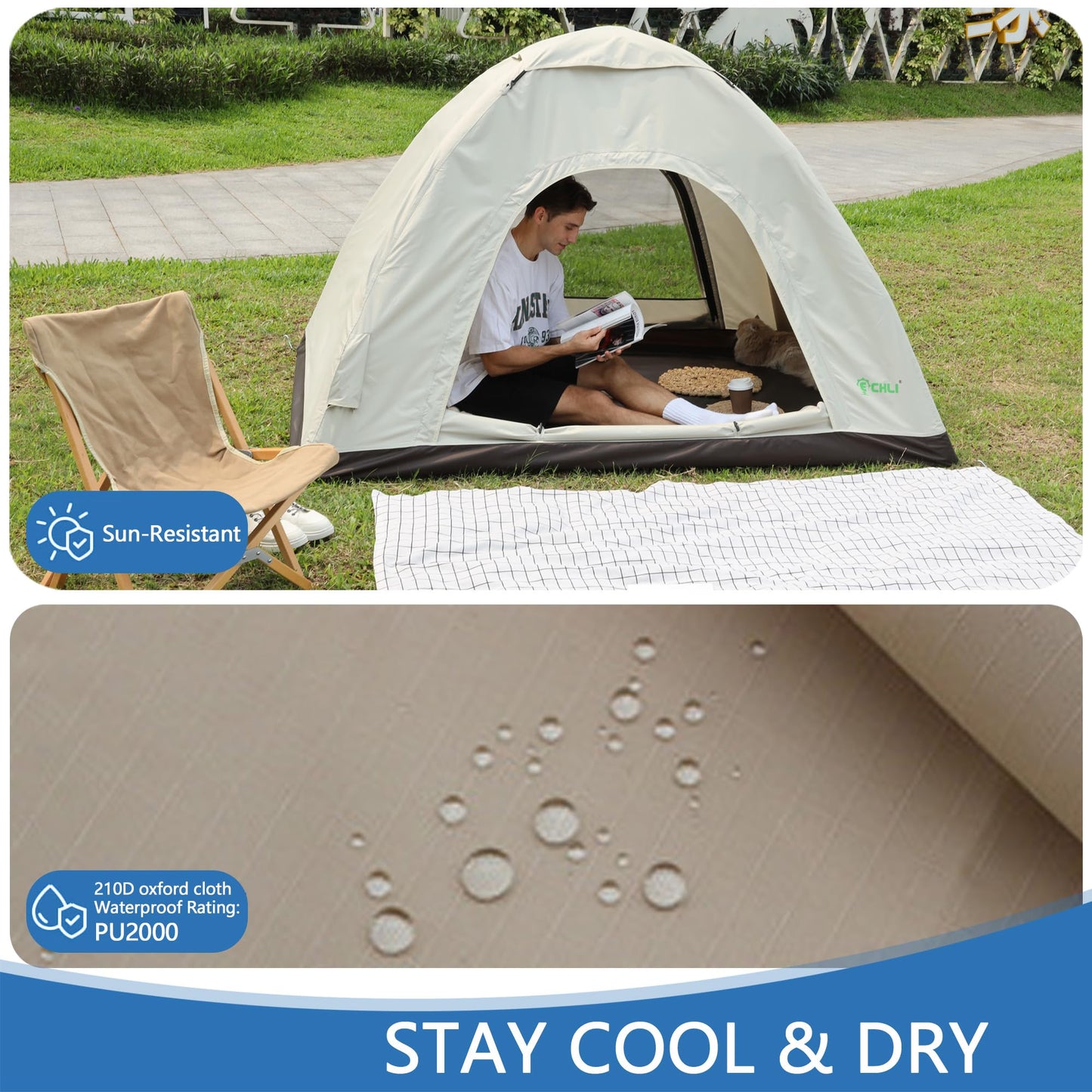 JEEFHO New Inflatable Frameless Foldable Tent. 210D Waterproof for Camping. Durable, Portable and Easy to Set up, Ideal for Hiking and Road Trips. with a Large-bore Manual Pump with Pressure Gauge