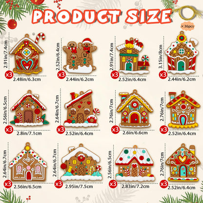 Gingerbread House Ornaments Christmas Tree Decoration - 36pcs Gingerbread House Christmas Decorations Hanging Ornaments for Holiday Xmas Tree Home Decor
