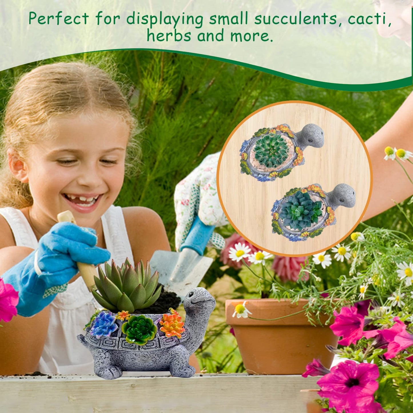 ASDFG Turtle Succulent Planter, Resin Material, Indoor/Outdoor Use, Cute Decor, 5.9" x 3.94" x 3.15"