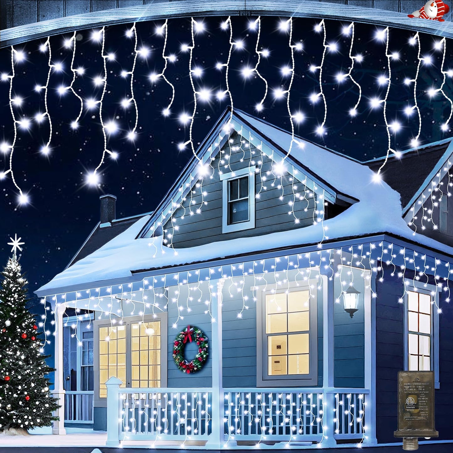 JXLEDAYY Christmas Lights Super Long 1280 LED 131 FT LED String Lights with 240 Drops Plug in 8 Modes Christmas Decoration for Holiday Wedding Party Bedroom Garden Patio Outdoor Indoor (Cool White)