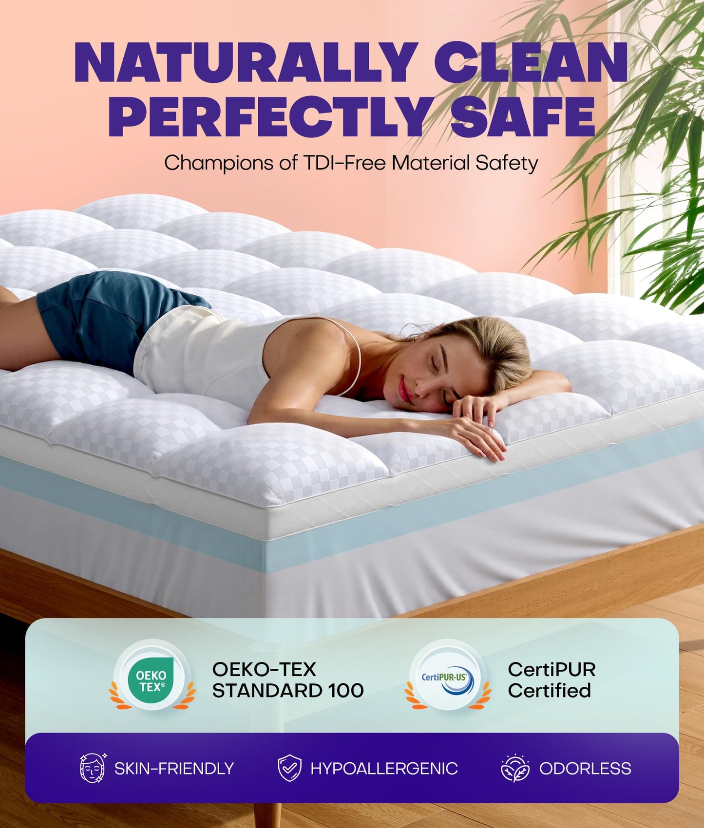 Dual Layer 4 Inch Memory Foam Mattress Topper for Pressure Relief with 4X Support, 2" Fluffy Pillow Top King Mattress Topper 50% Viscose Made from Bamboo Plus 2" Cooling Gel Memory Foam Mattress Pad