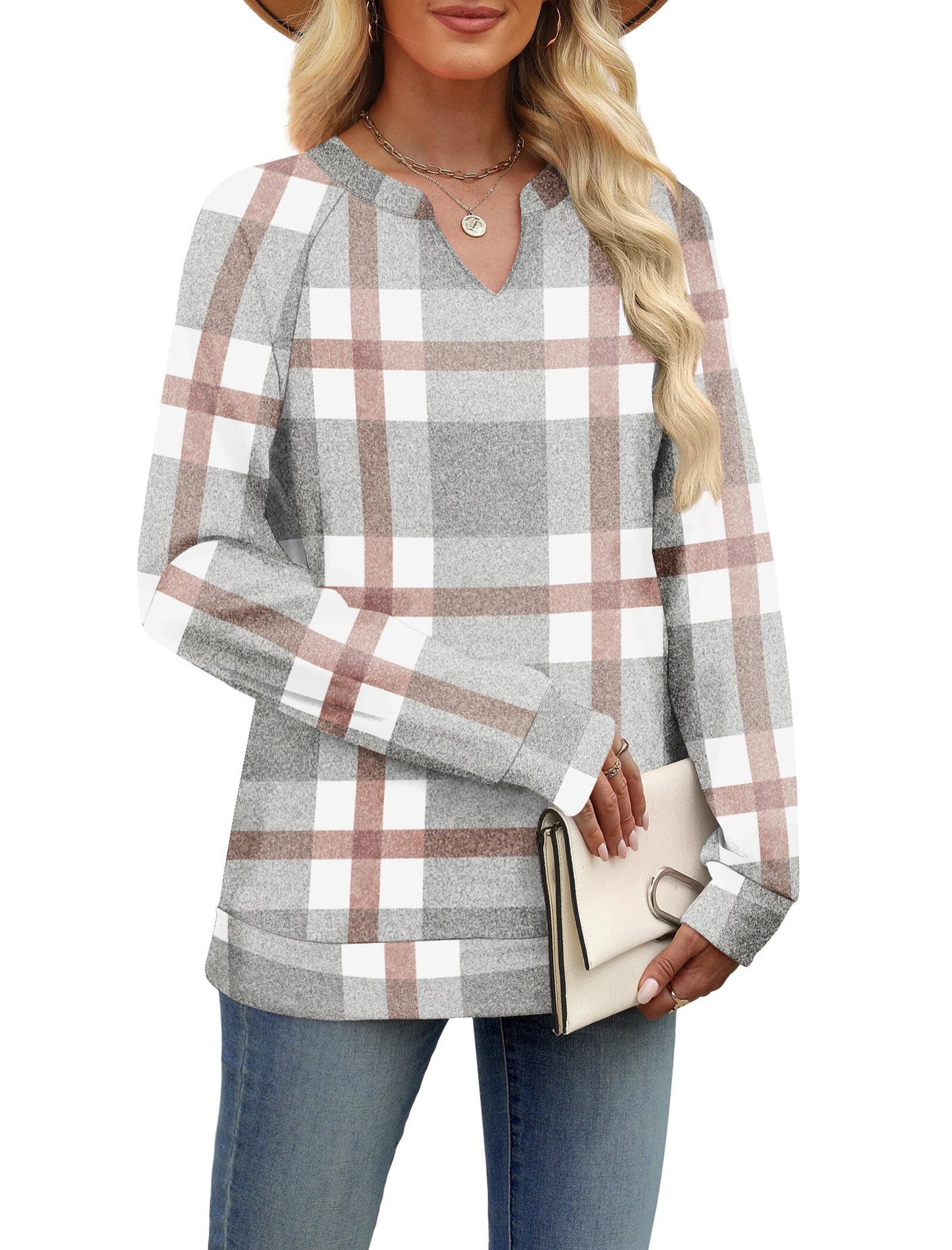 SAMPEEL Sweatshirts for Women V Neck Long Sleeve Shirts Lightweight Sweaters Fall Fashion Tops Outfits 2025