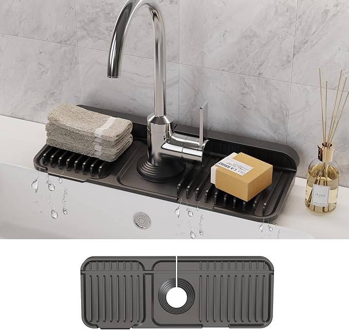 WAFT YEARN 14X5 Inch Silicone Durable Faucet Mat Kitchen Sink Splash Guard