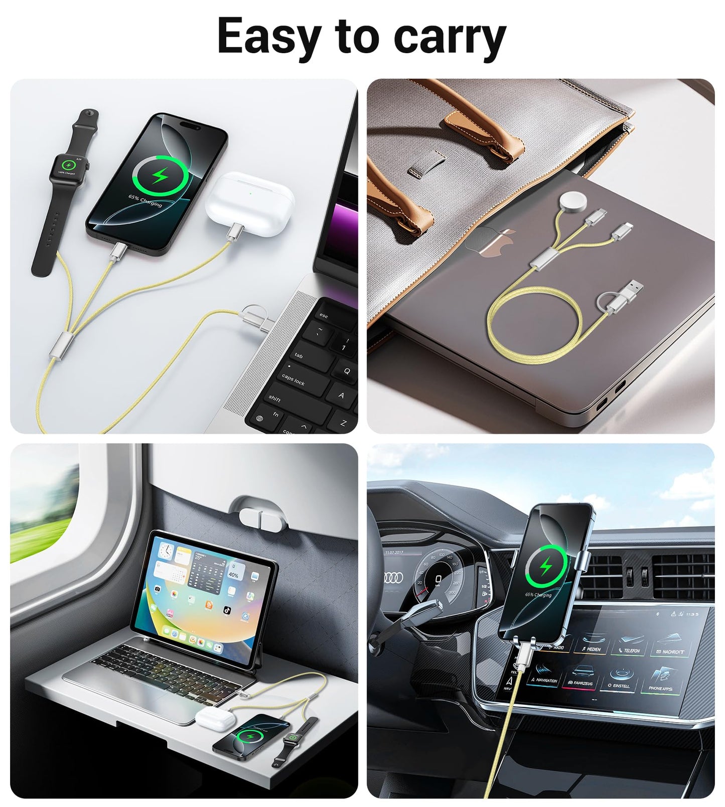 Temdan for Travel Vacation Essentials,3 in 2 USB C Cable for Apple Watch Charger/iPhone 17 Charger/Lightning,Multi Charging Cable Cord,Camping Essentials,Designed for iWatch &iPhone 16-12-5FT Purple