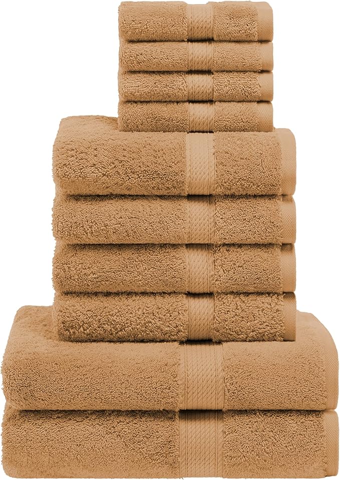 SUPERIOR Egyptian Cotton Pile 10 Piece Towel Set, Includes 2 Bath, 4 Hand