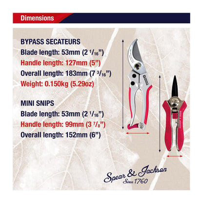 Spear & Jackson CUTTINGSET9P Colours Pink Bypass Secateurs and Snips Set