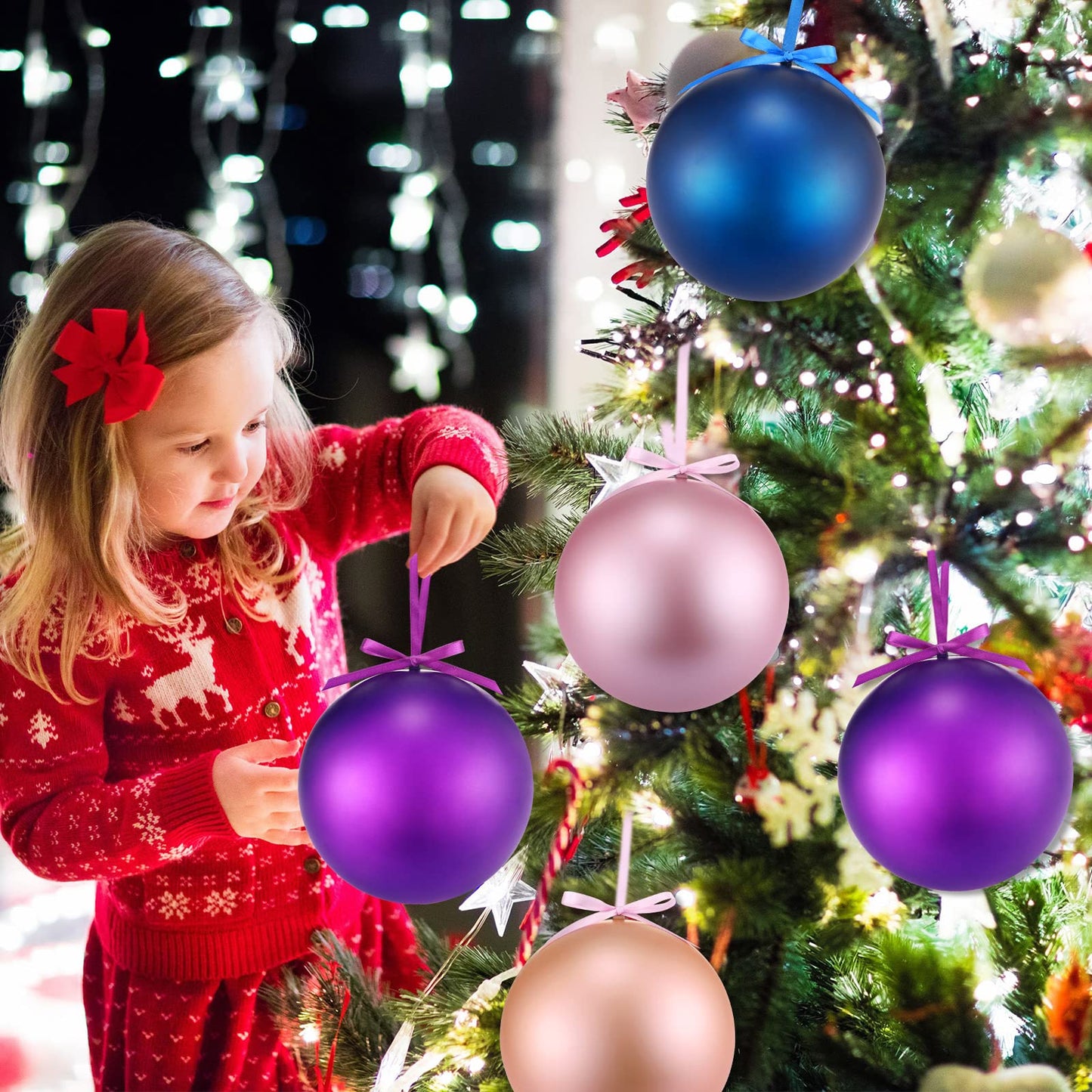 Zubebe 2 Pcs 8" Giant Fillable Christmas Ornaments with Ribbons Oversized Plastic Xmas Balls for Outdoor Lawn Yard Decor, Tree Hanging, Holiday Gifts(Matte Purple)