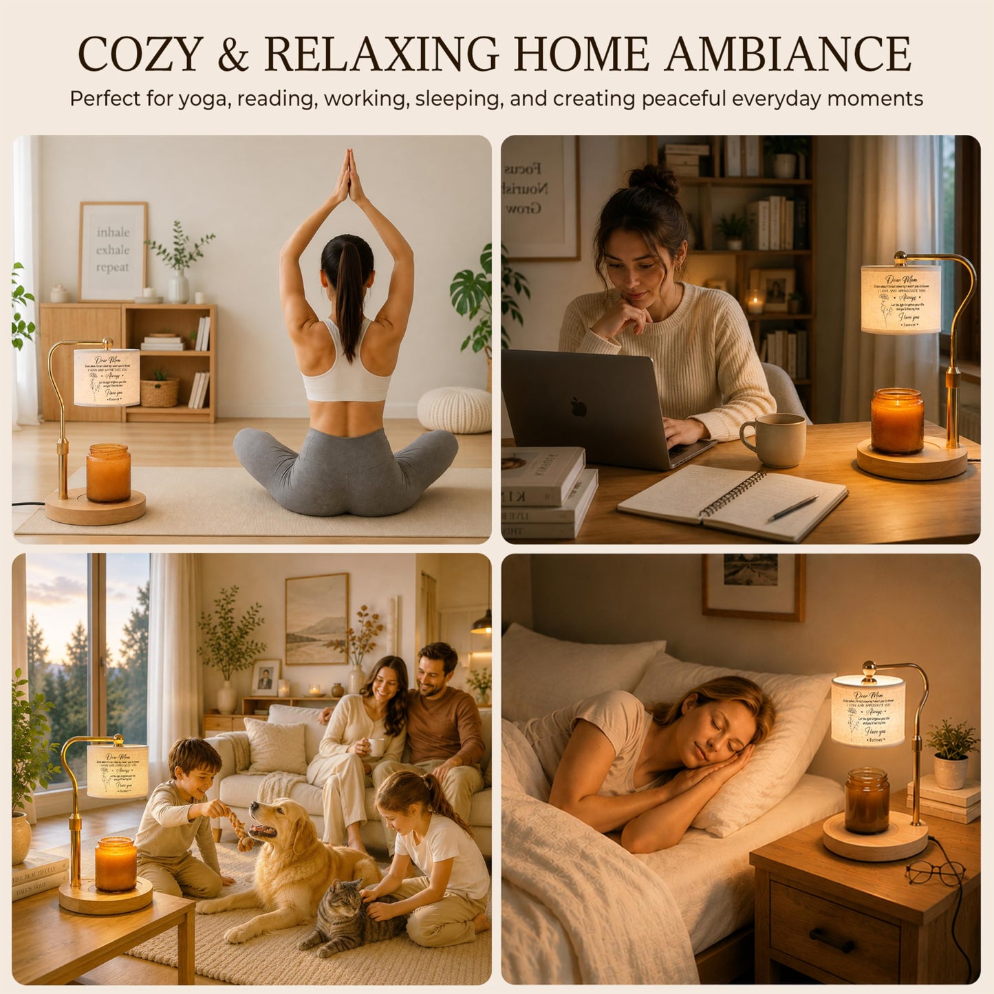 GIFTELIX Candle Warmer Lamp with Timer Dimmable - Dear Mom - Christmas Birthday Gift for Women Mom Mother from Daughter Son - Adjustable Height Wax Flameless Melter with 2 Bulbs - Cozy Home Decor
