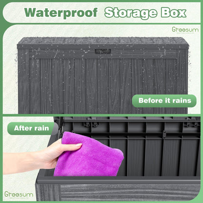 Greesum Outdoor Storage Box 120 Gallon Storage Bin with Lid for Patio Furniture, Garden Tools, Pool Supplies, Lockable, Waterproof and UV Resistant, Gray