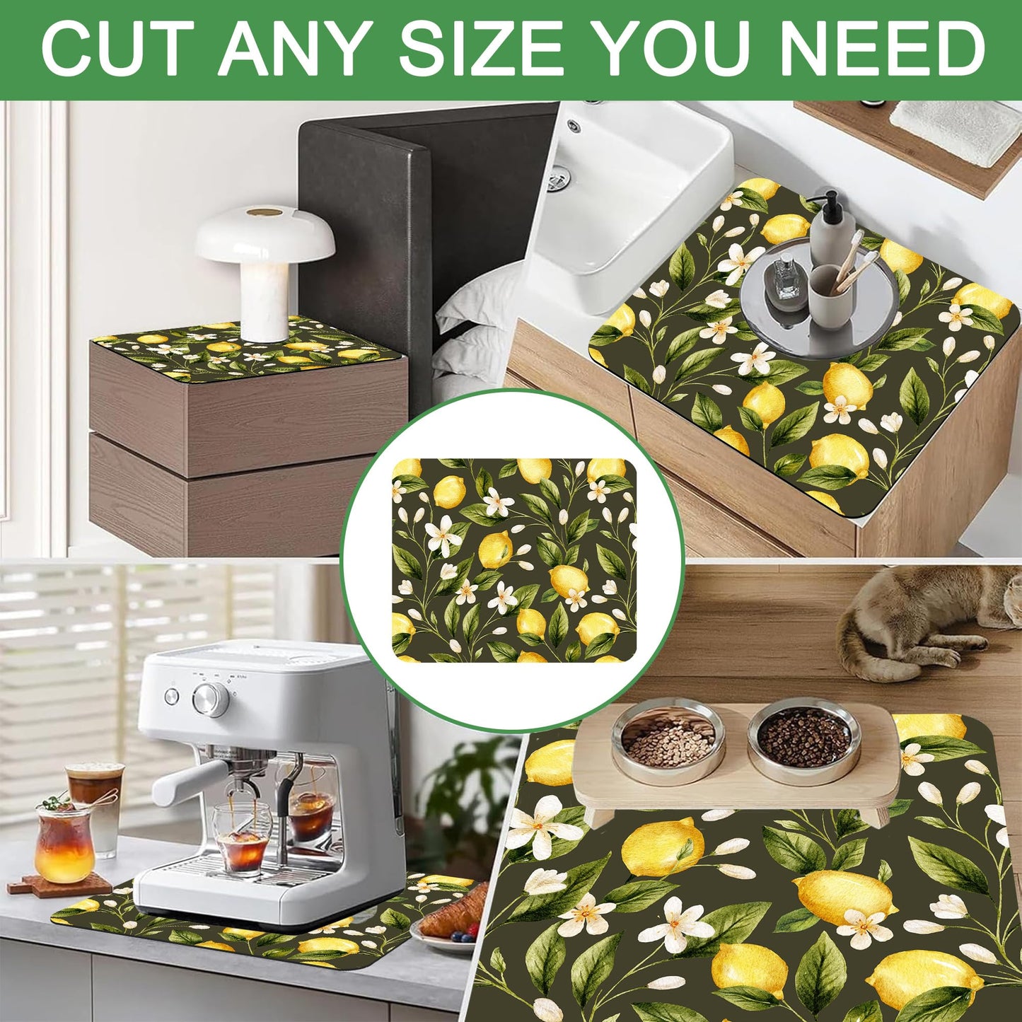 Yellow Lemon with Flowers Washer and Dryer Covers For The Top, Non-slip Fast Drying Absorbent Dryer Top Protector Mat for Kitchen Laundry Room Decor,23.6"x19.7"