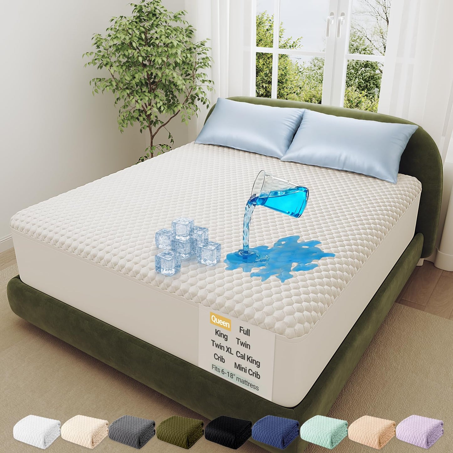 OhGeni 100% Waterproof Queen Size Mattress Protector,Soft Mattress Pad, Cooling Breathable Fitted Sheets,Washable Bed Cover,Non-Slip Deep Pocket,Noiseless for Bedroom